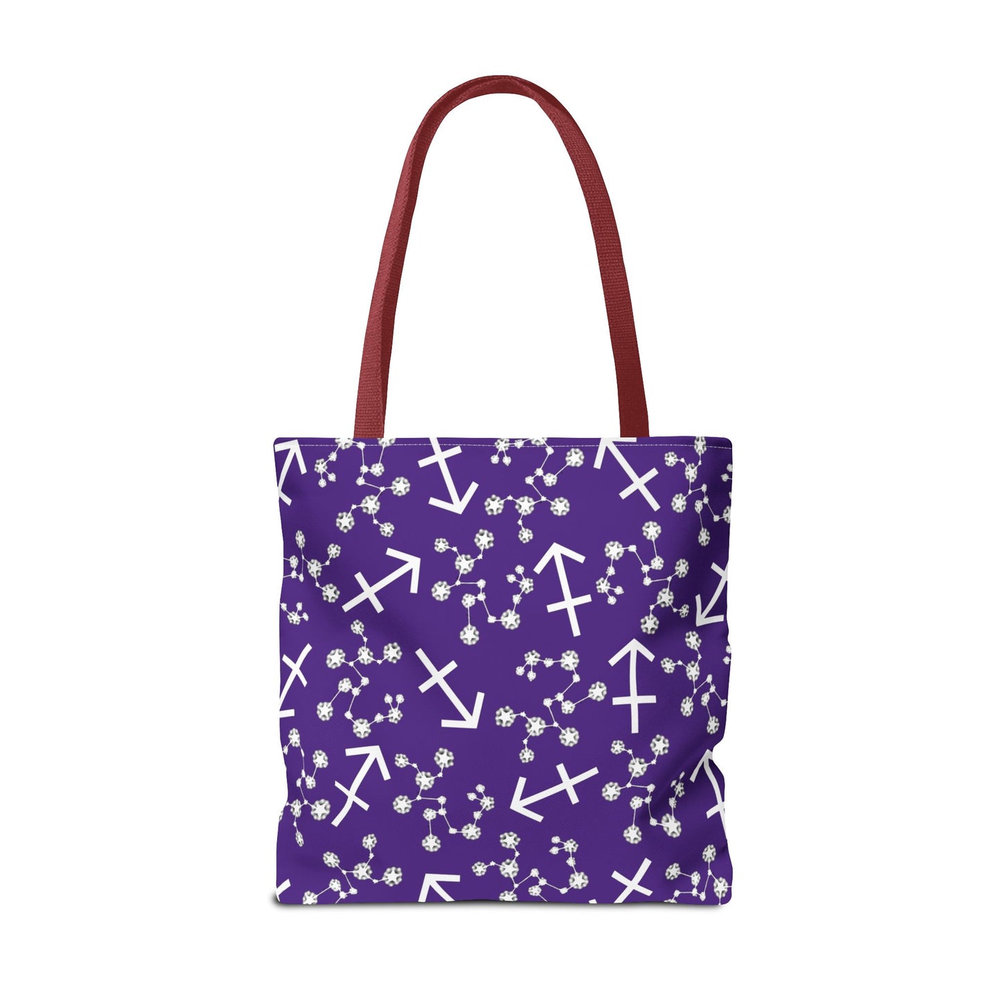 Tote Bag, Sagittarius Zodiac Sign, AOP, (Purple, White Print)