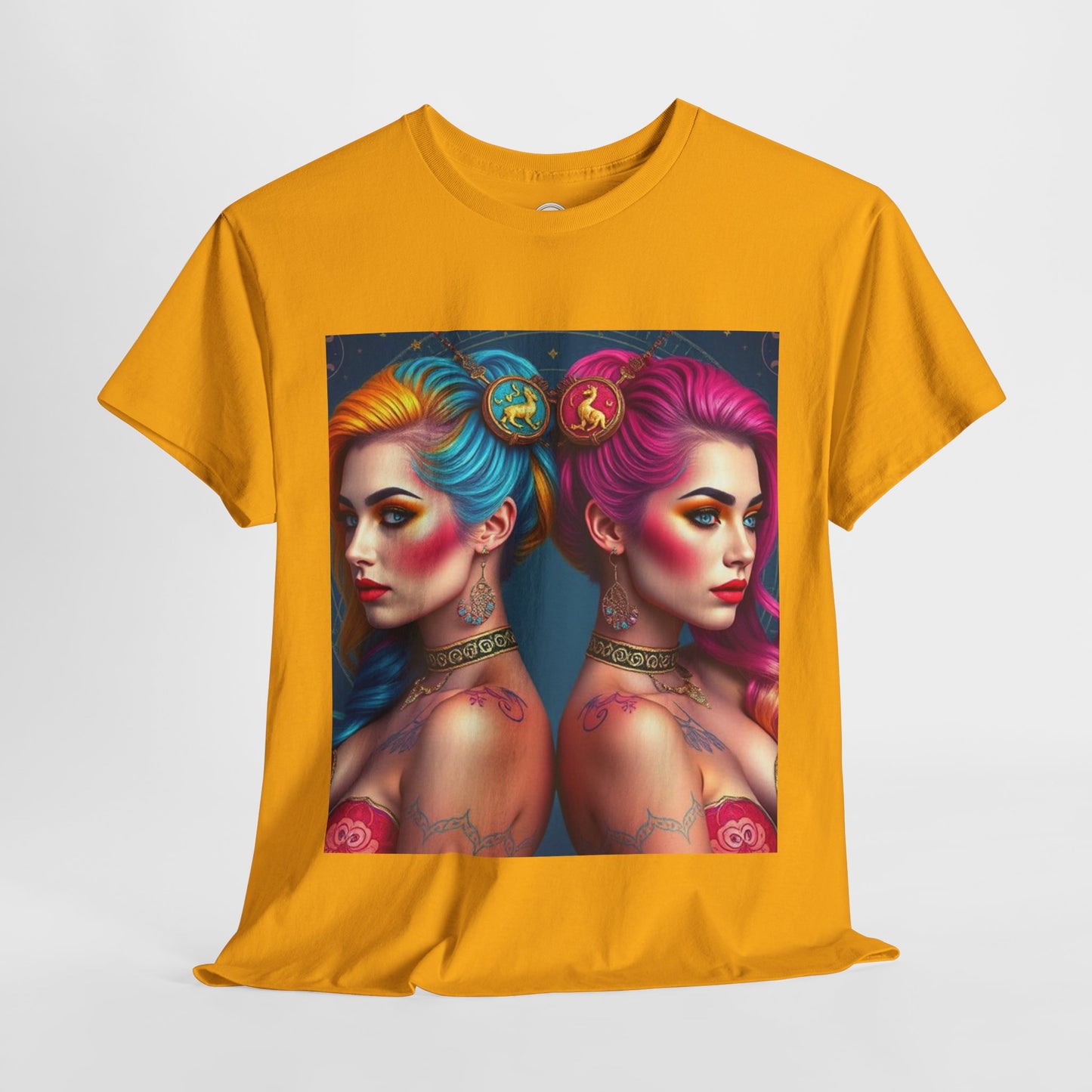 Unisex Heavy Cotton T-Shirt, Gemini, Zodiac v2, Sexy Art