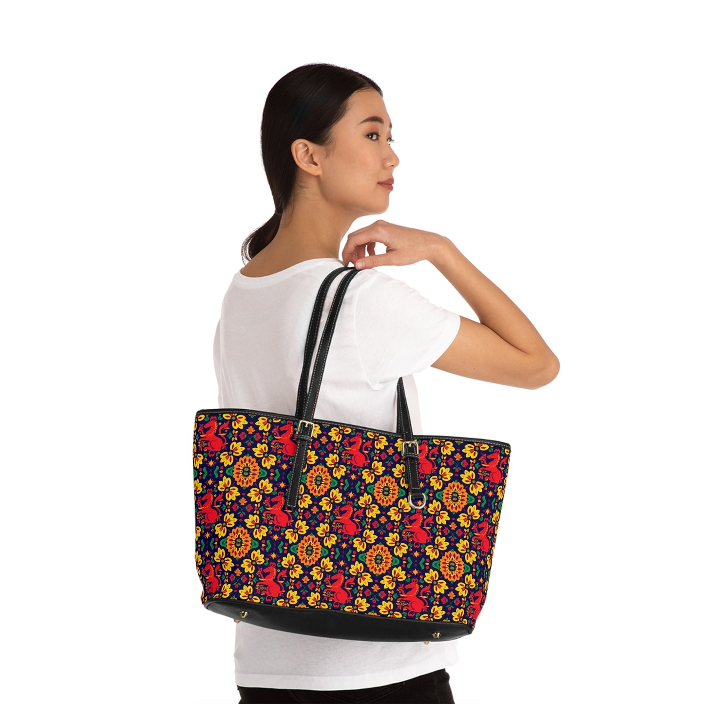 Leather Shoulder Bag, Virgo, Zodiac v1, Flower Pattern