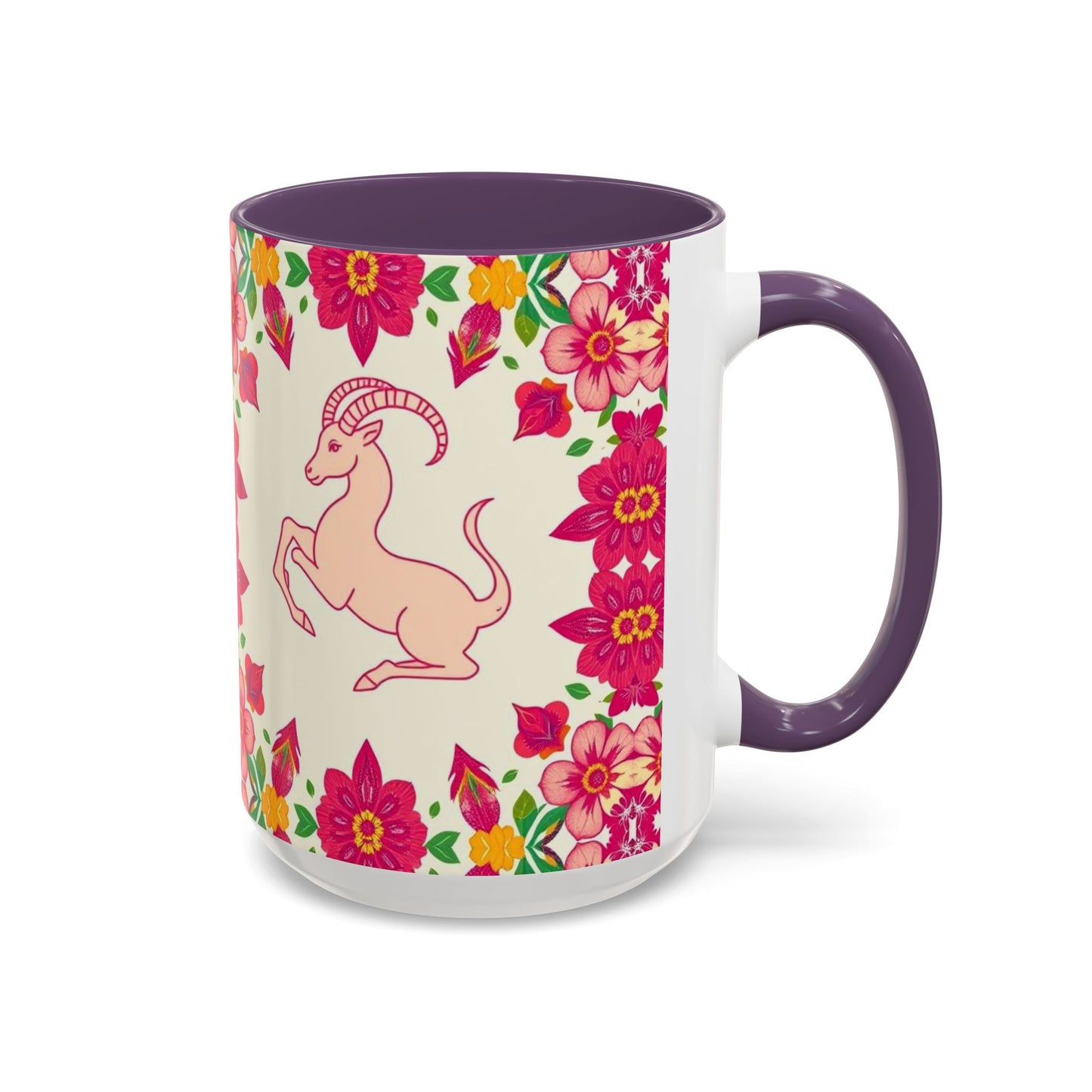 Accent Coffee Mug, Capricorn, Zodiac v2, Flower Pattern, (11, 15oz)
