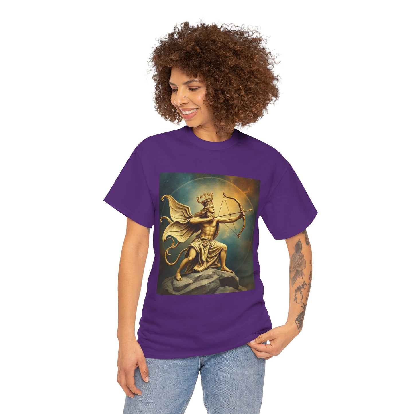 Unisex Heavy Cotton T-Shirt, Sagittarius King, Bow & Arrow v1, Zodiac Design