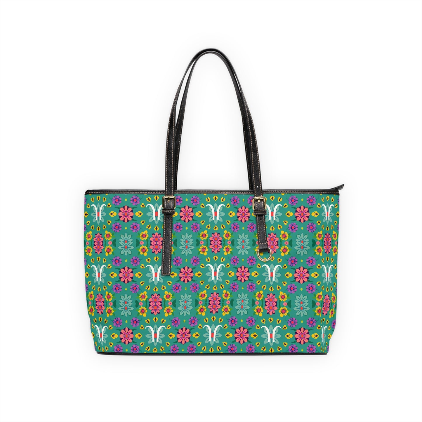 Leather Shoulder Bag, Aquarius, Zodiac v2, Flower Pattern