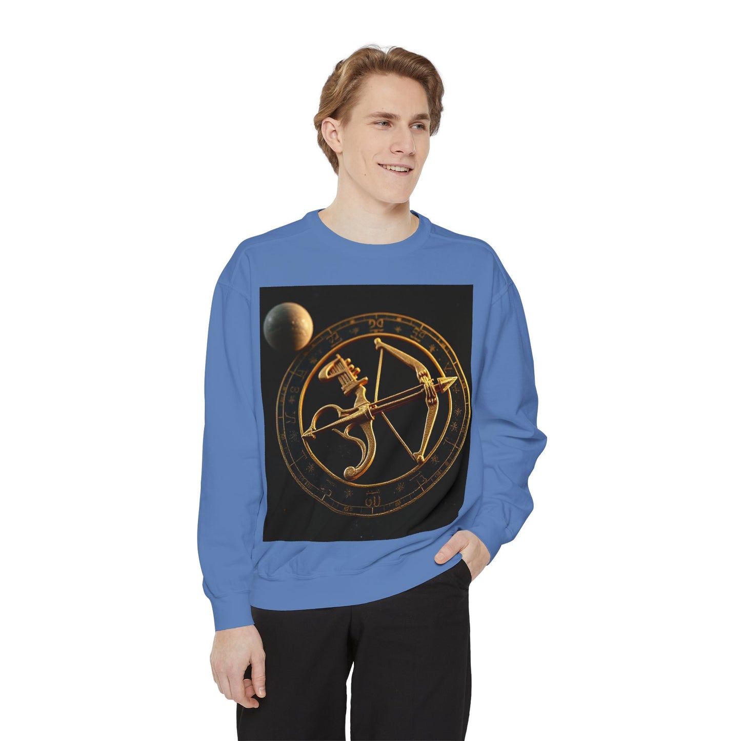 Garment-Dyed Sweatshirt, Unisex, Space Symbol Design, Sagittarius