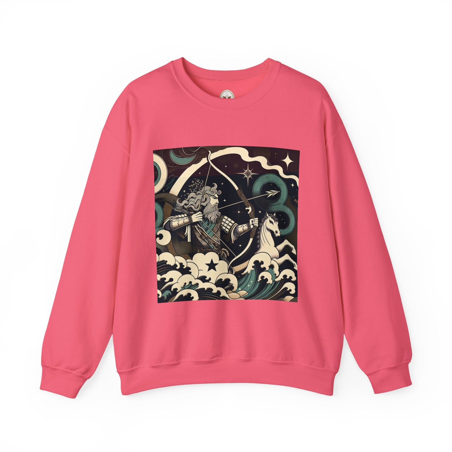 Unisex Heavy Blend™ Crewneck Sweatshirt, Man With Arrow Sagittarius Zodiac Design