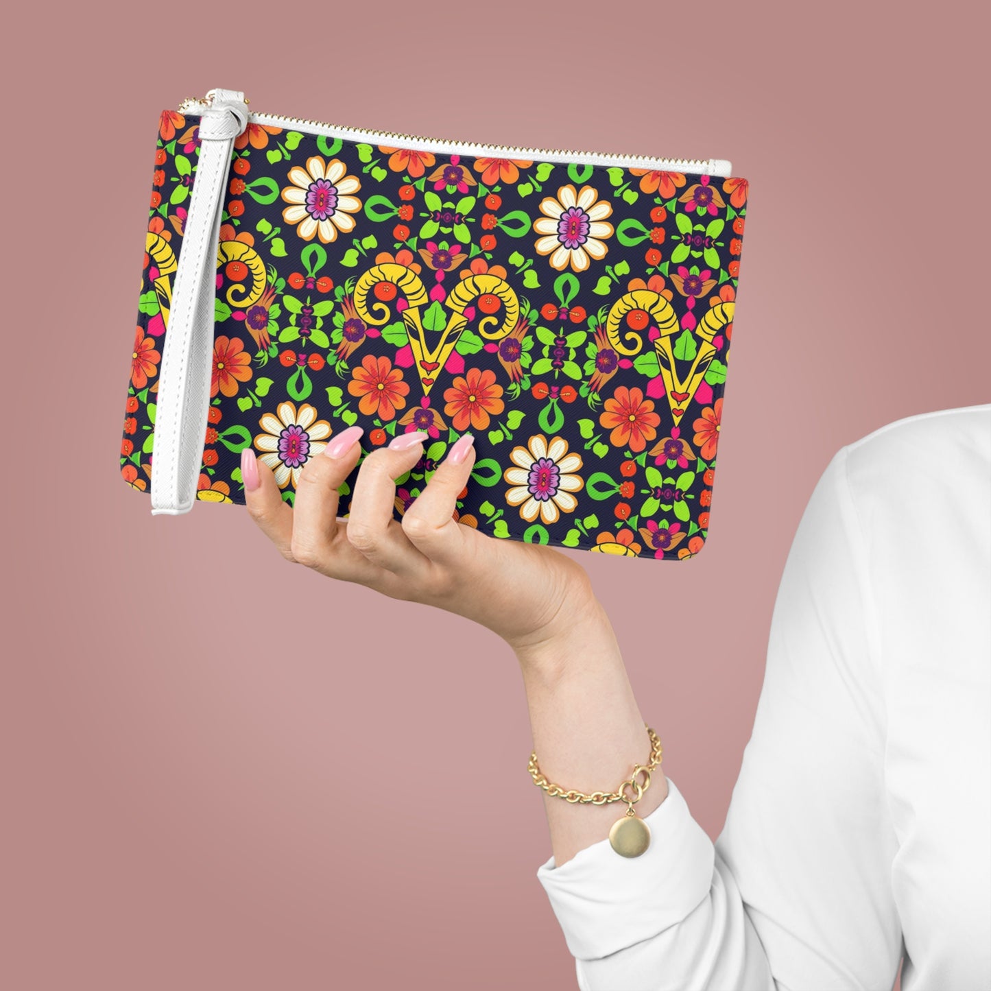 Clutch Bag, Aries, Zodiac, Flower Pattern