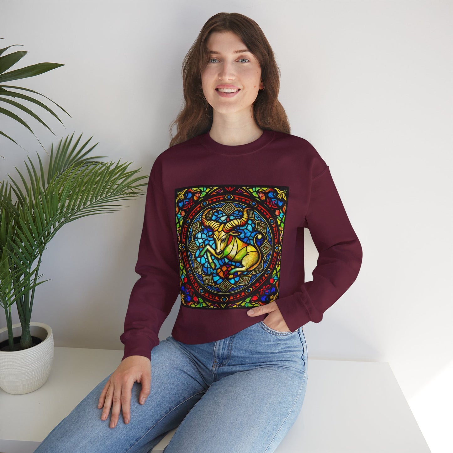 Unisex Heavy Blend™ Crewneck Sweatshirt, Glass, Taurus Zodiac Design
