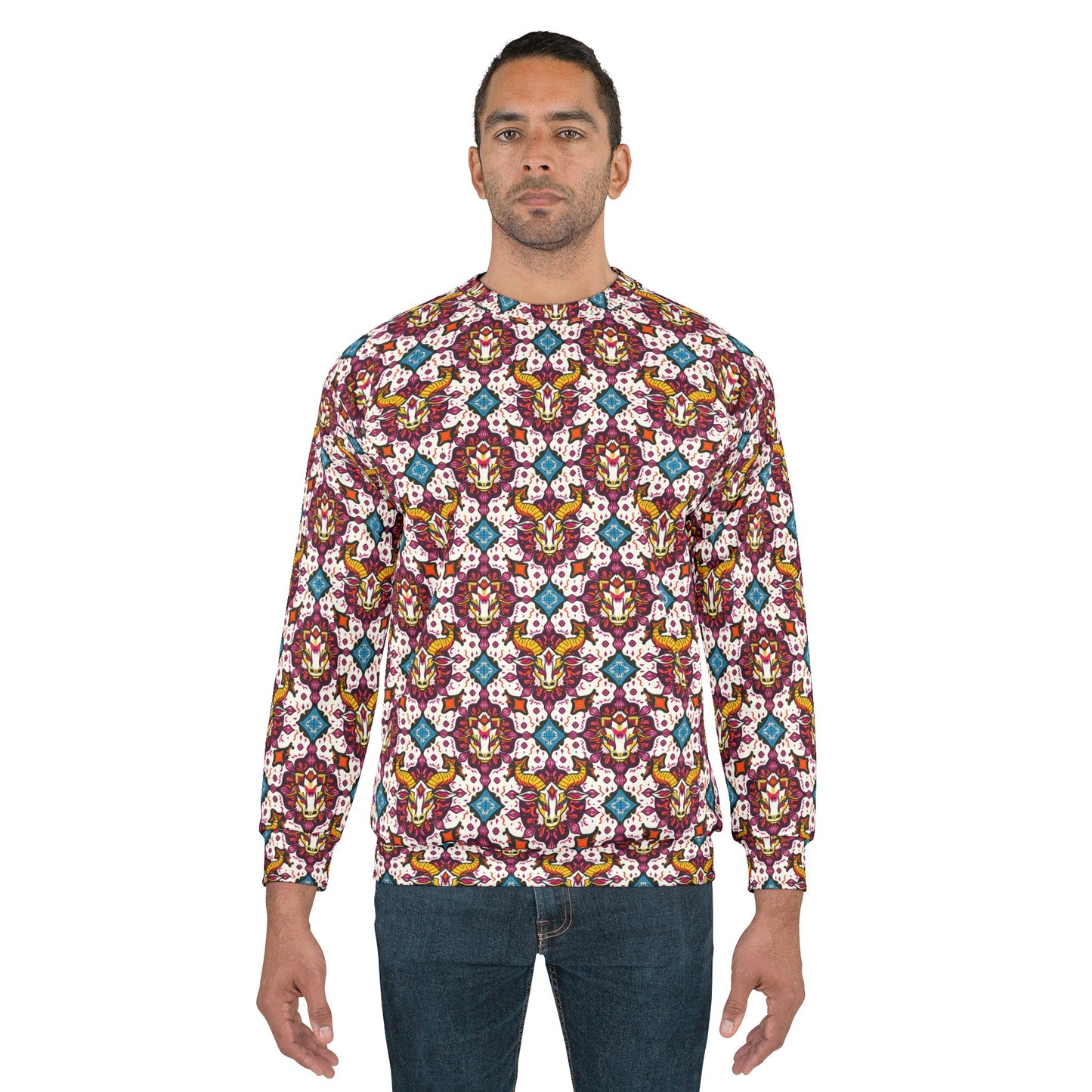 Unisex Sweatshirt (AOP), Taurus, Zodiac v3, Jewel Pattern