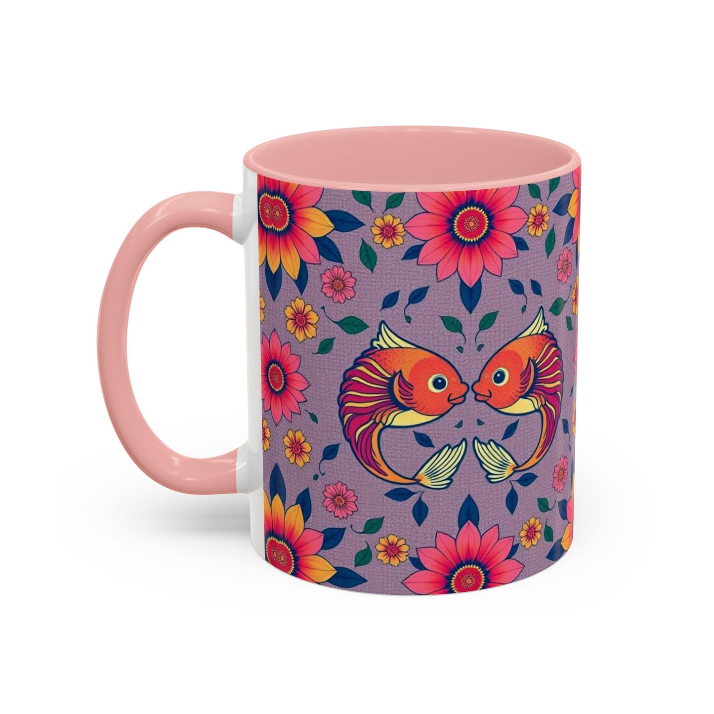 Accent Coffee Mug, Pisces, Zodiac v2, Flower Pattern, (11, 15oz)