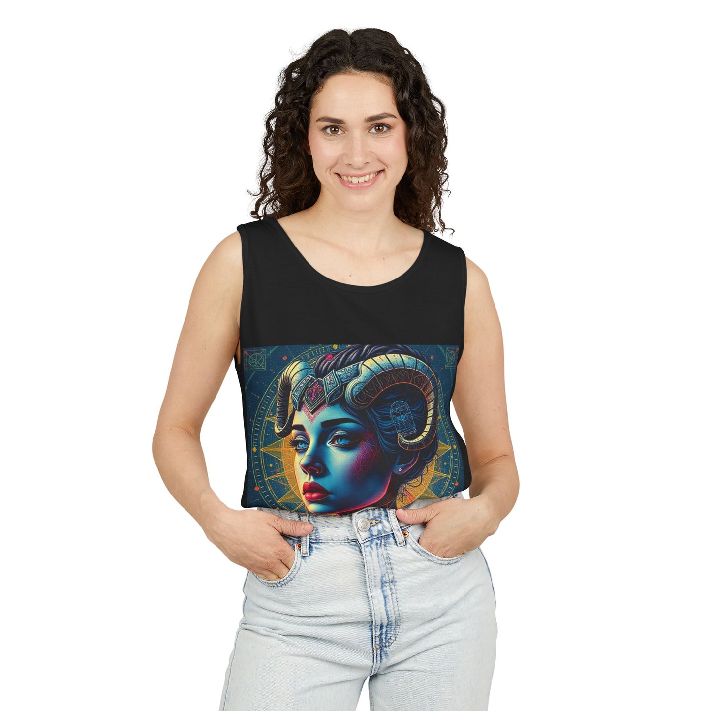 Unisex Garment-Dyed, Tank Top, Aries Design, Pop Art v1, 100% Ringspun US cotton