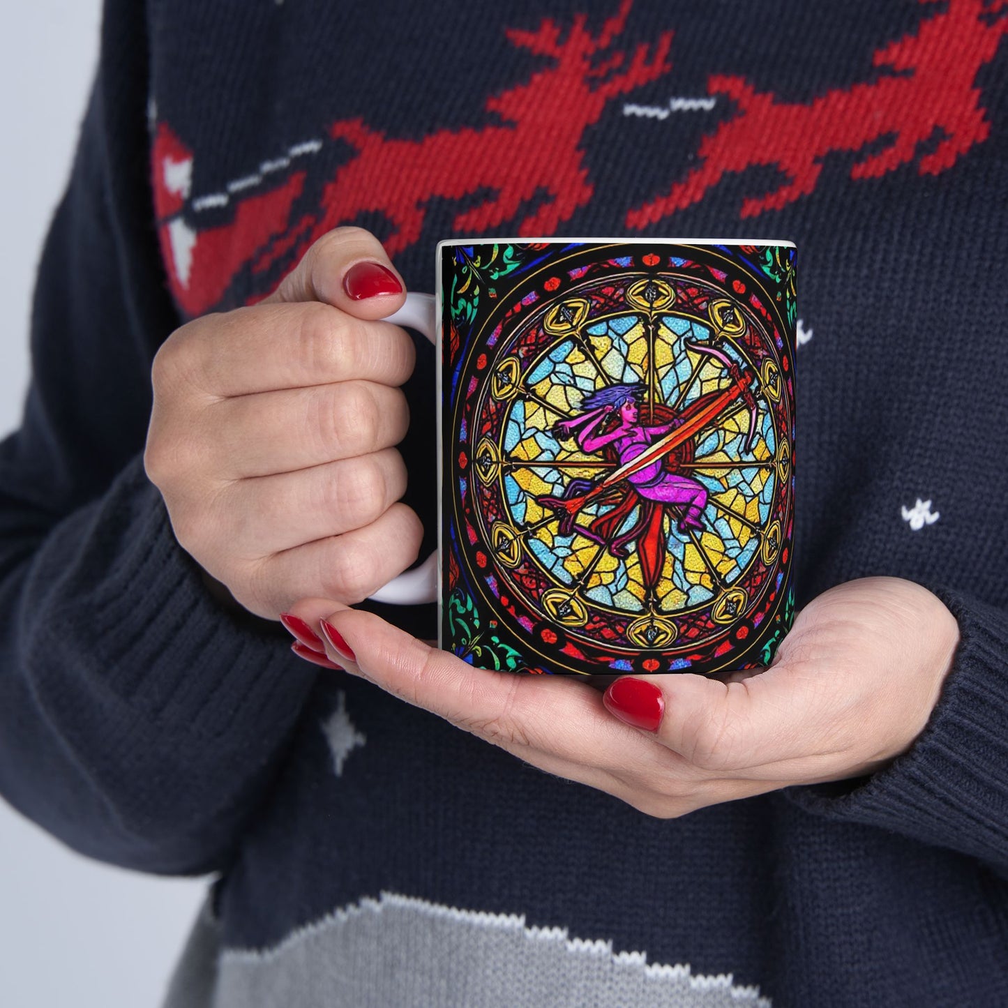 Ceramic Mug, (11oz, 15oz), Ceramic Coffee Mug, AOP, Glass Design, Sagittarius Zodiac