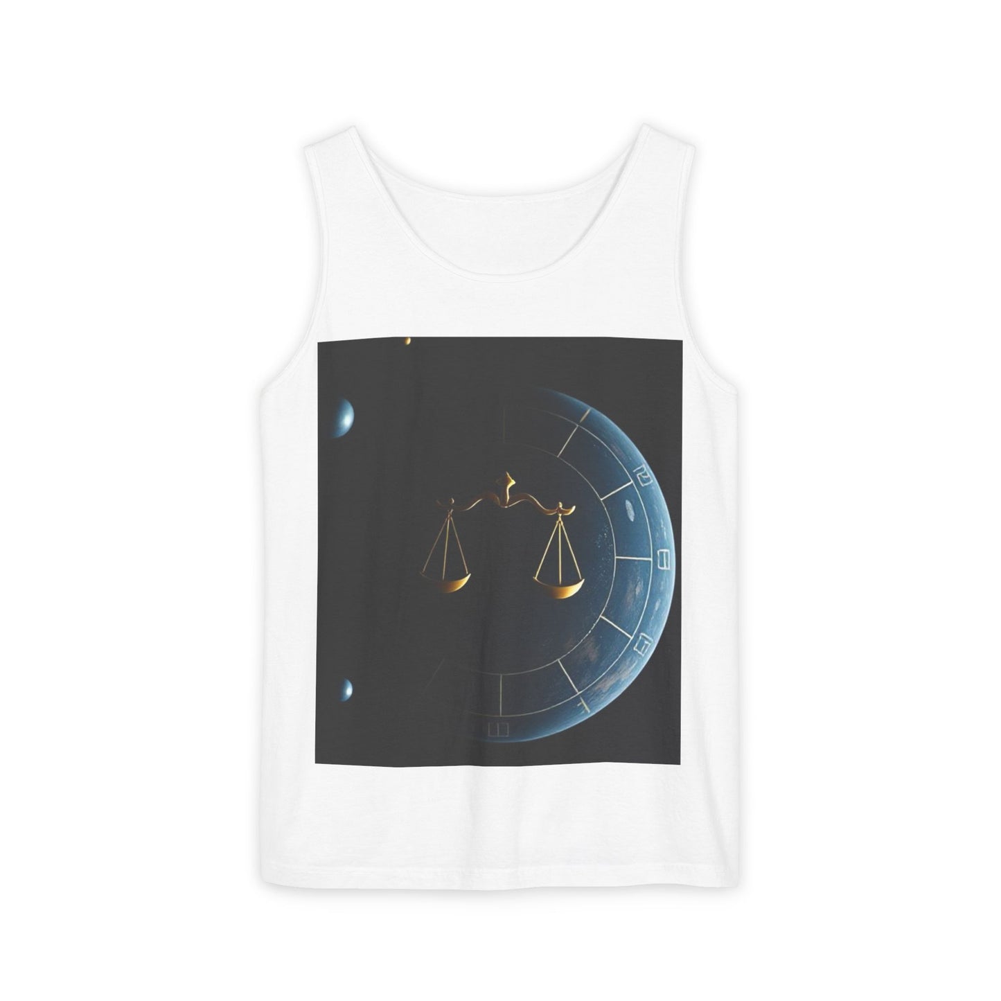 Unisex Garment-Dyed, Tank Top, Libra Design, Space Scale, 100% US cotton