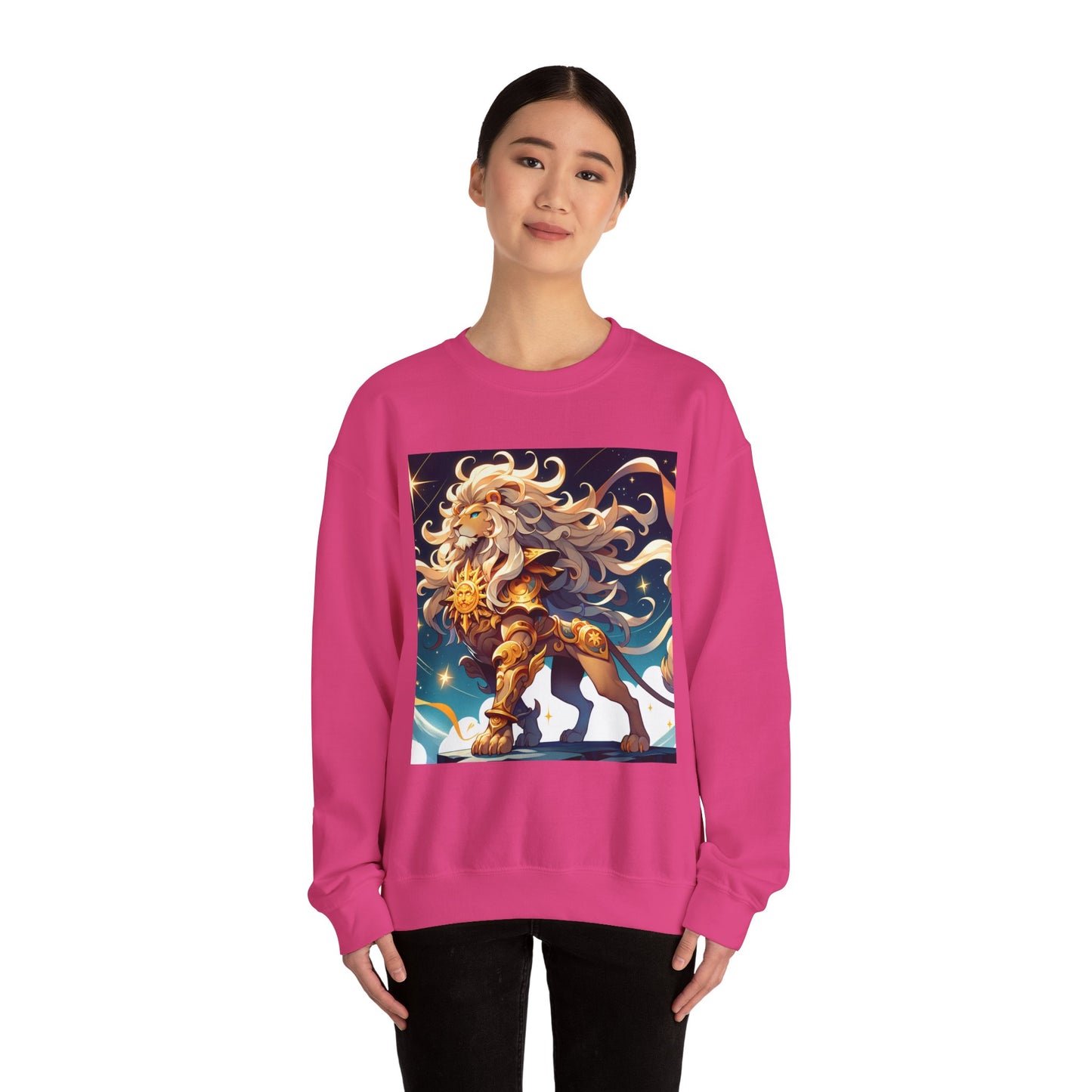 Unisex Heavy Blend™ Crewneck Sweatshirt,Cool Lion with White Hair, Leo Zodiac Design