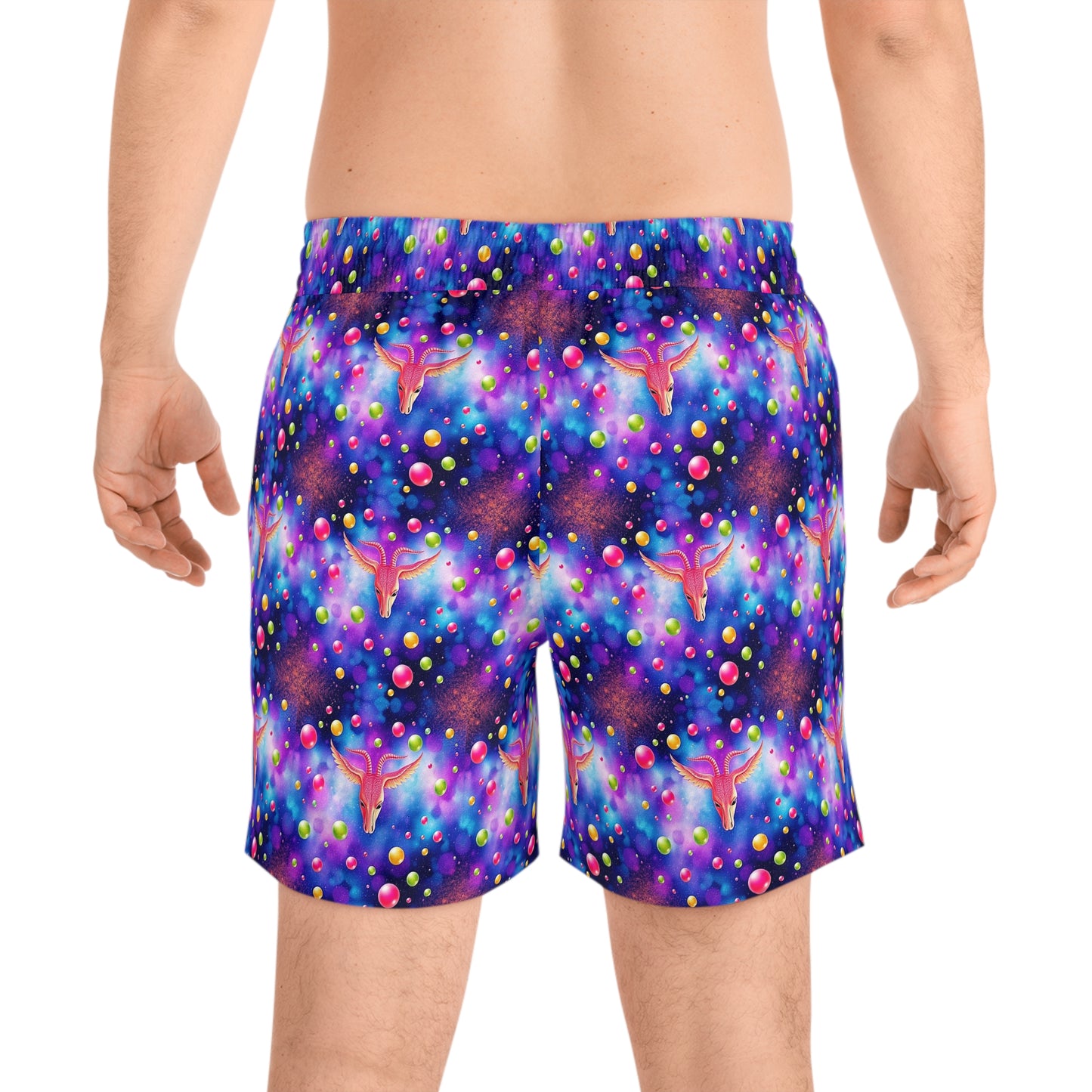 Men's Mid-Length Swim Shorts, (AOP), Virgo, Zodiac v4, Bubble Pattern