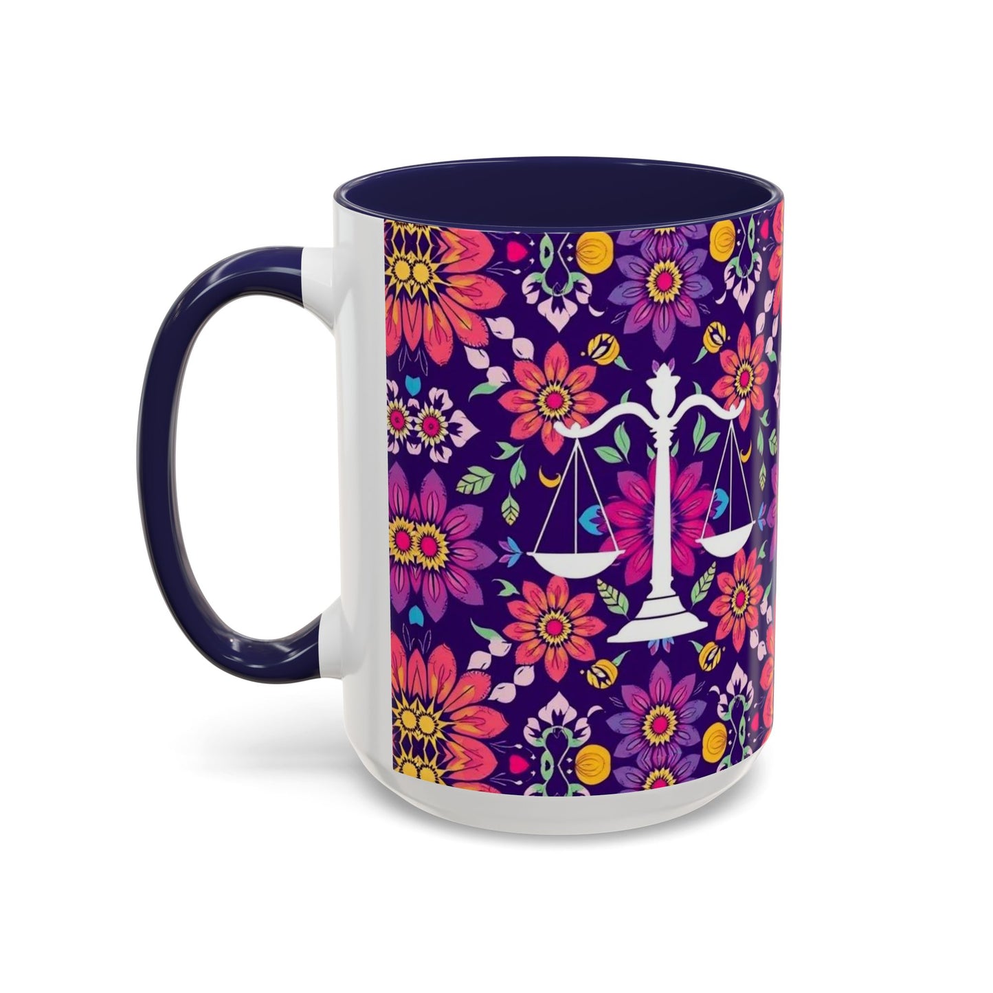 Accent Coffee Mug, Libra, Zodiac v3, Flower Pattern, (11, 15oz)