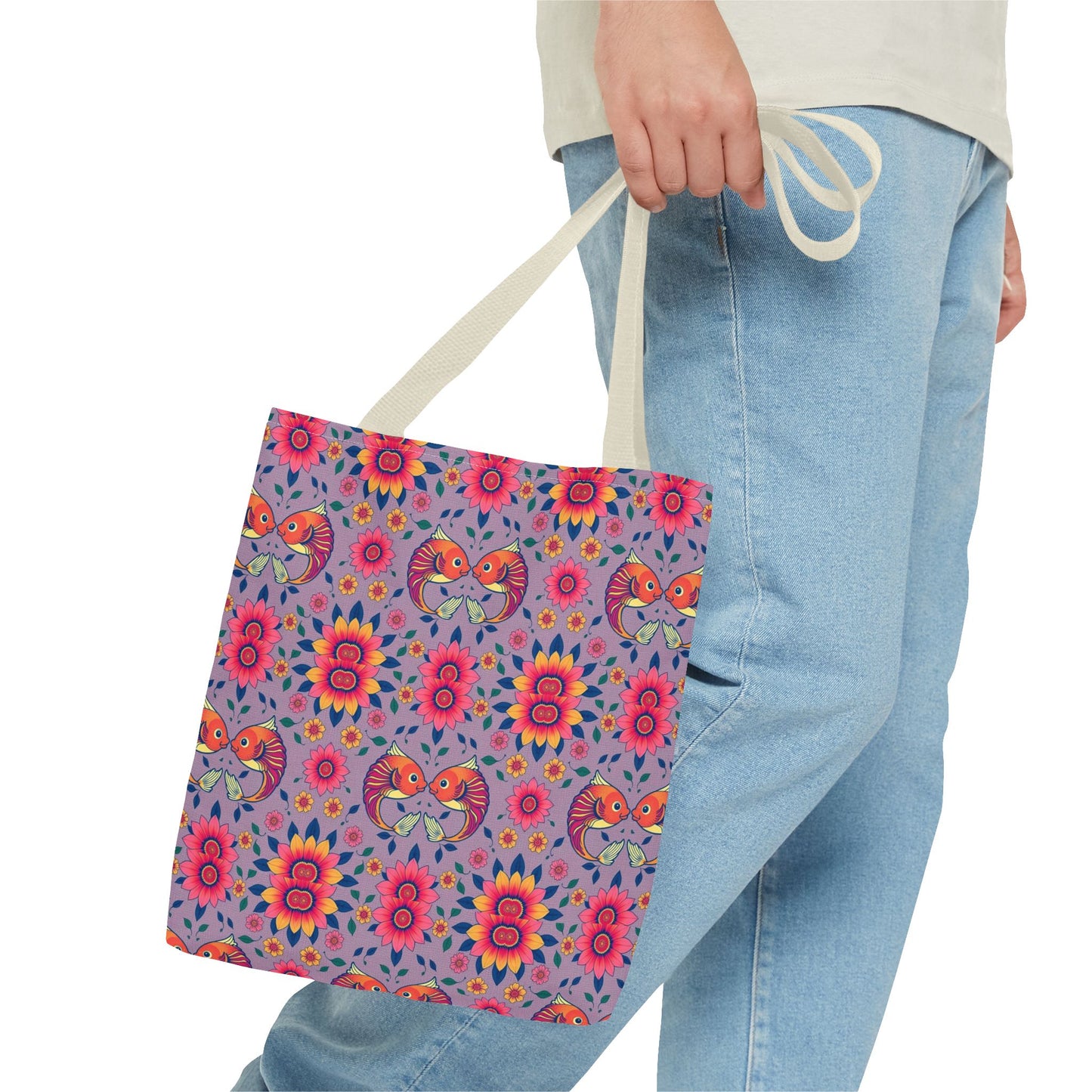 Tote Bag (AOP), Pisces, Zodiac v2, Flower Pattern