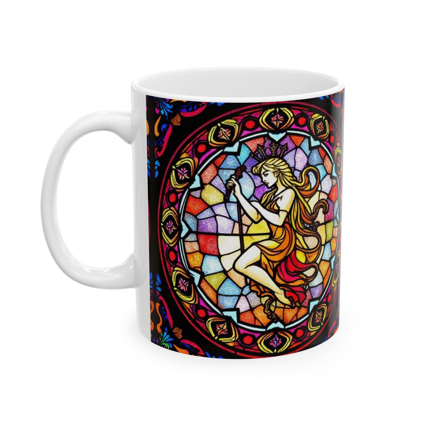 Ceramic Mug, (11oz, 15oz), Ceramic Coffee Mug, AOP, Glass Design, Virgo Zodiac