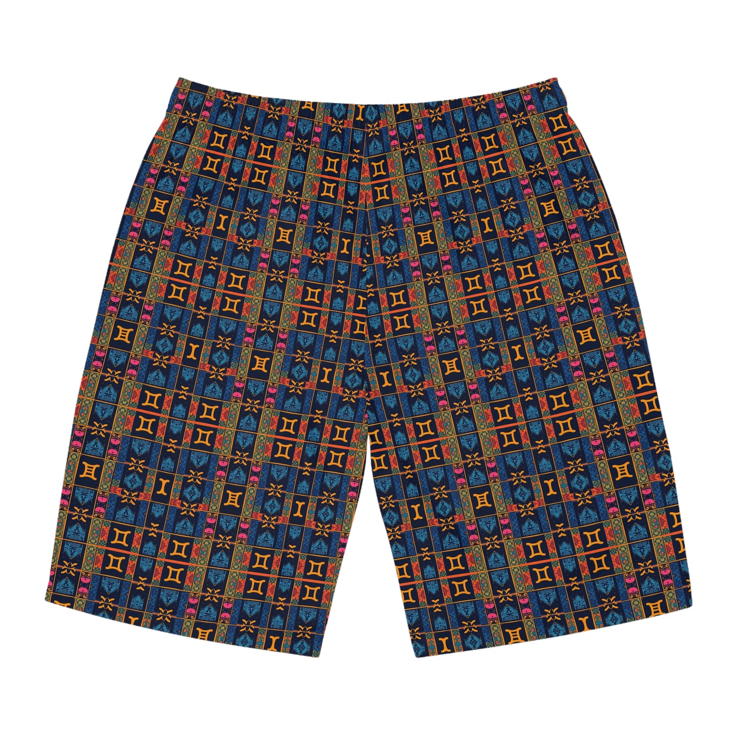 Men's Board Shorts, (AOP), Gemini, Zodiac v1, Shape Pattern