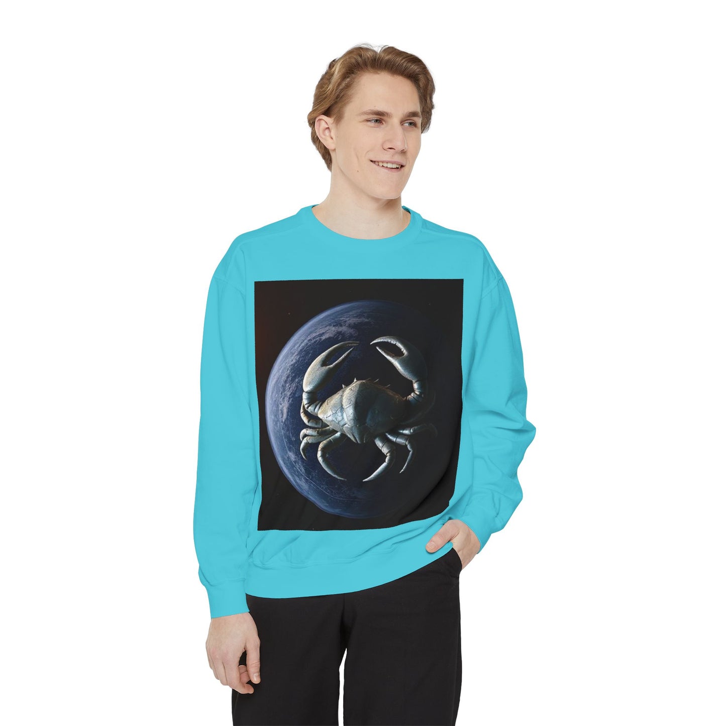 Garment-Dyed Sweatshirt, Unisex, Space Animal Design, Cancer