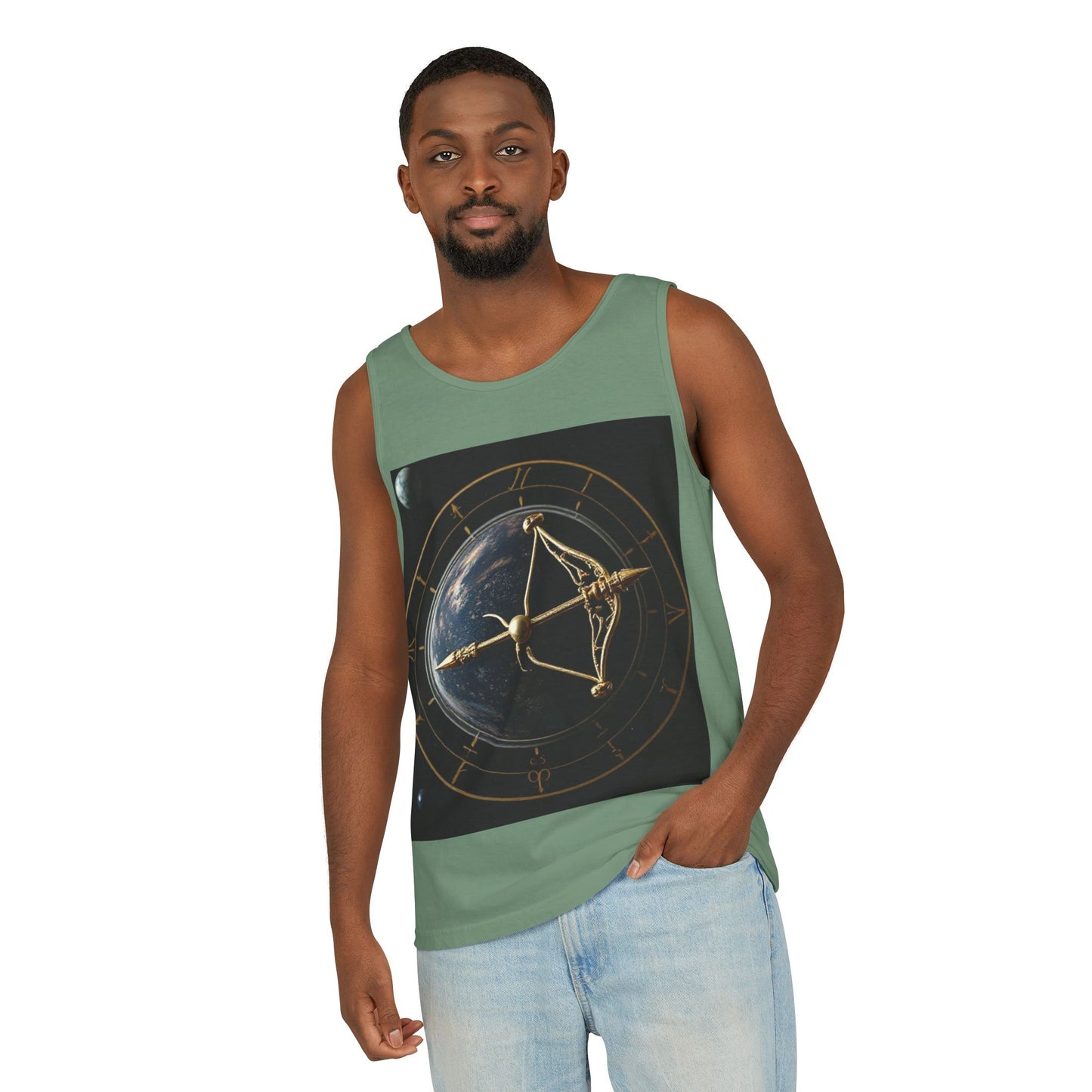 Unisex Garment-Dyed, Tank Top, Sagittarius Design, Planet Symbol, 100% US cotton
