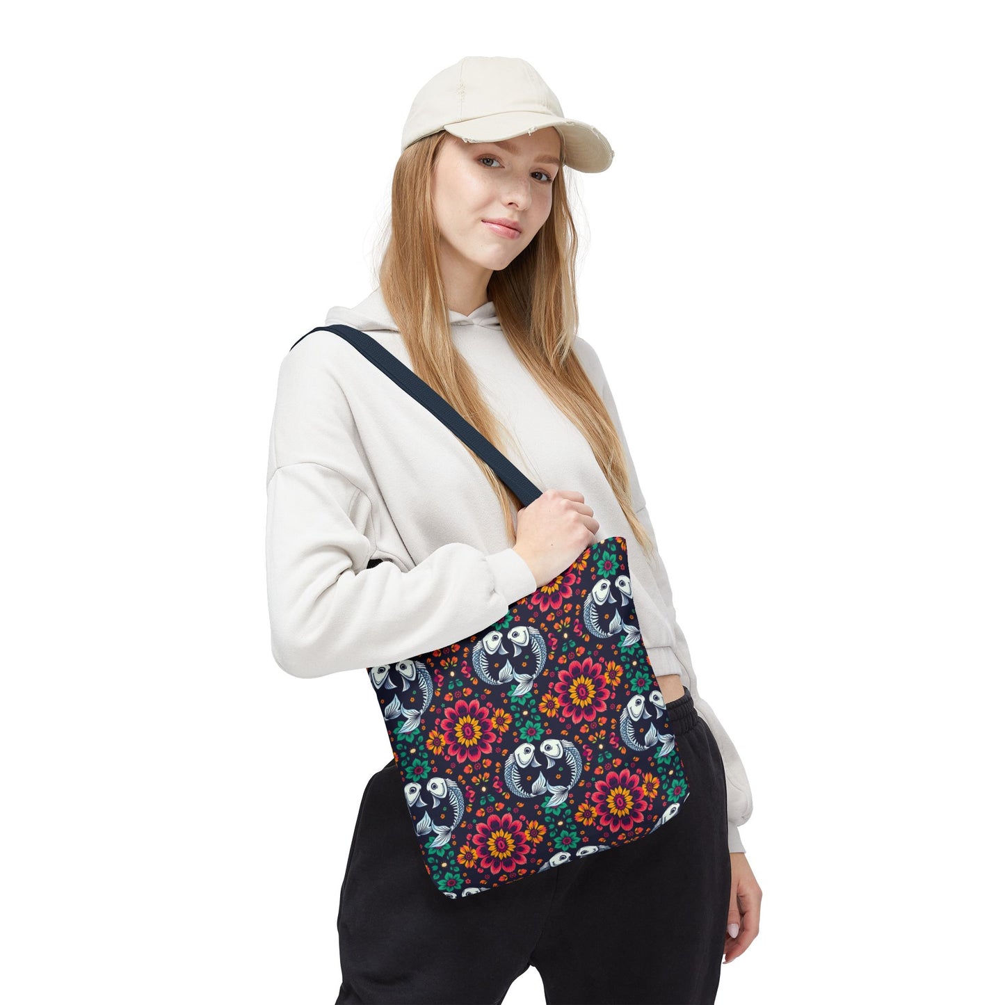 Tote Bag (AOP), Pisces, Zodiac v1, Flower Pattern