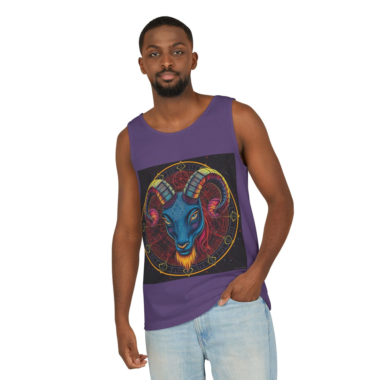 Unisex Garment-Dyed, Tank Top, Aries Design, Pop Art, 100% Ringspun US cotton