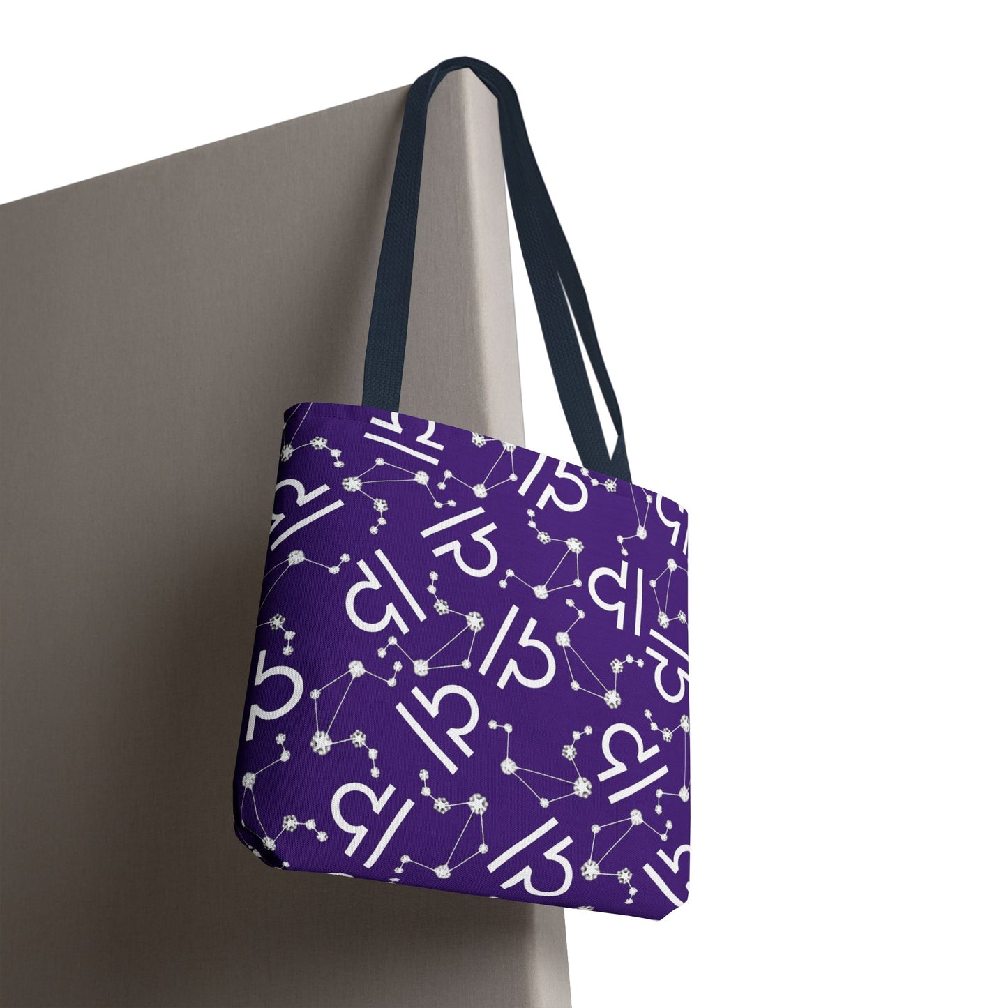 Tote Bag, Libra Zodiac Sign, AOP, (Purple, White)