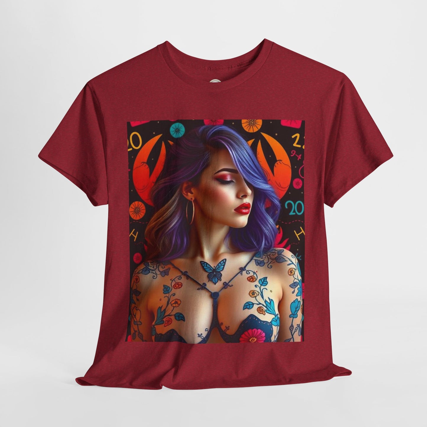 Unisex Heavy Cotton T-Shirt, Cancer, Zodiac, Sexy Art