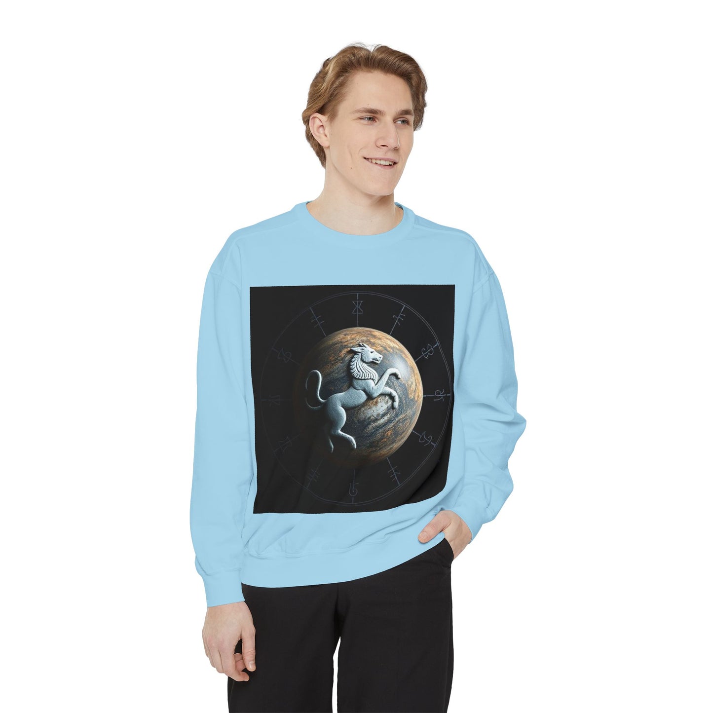 Garment-Dyed Sweatshirt, Unisex, Space Animal Design, Aquarius