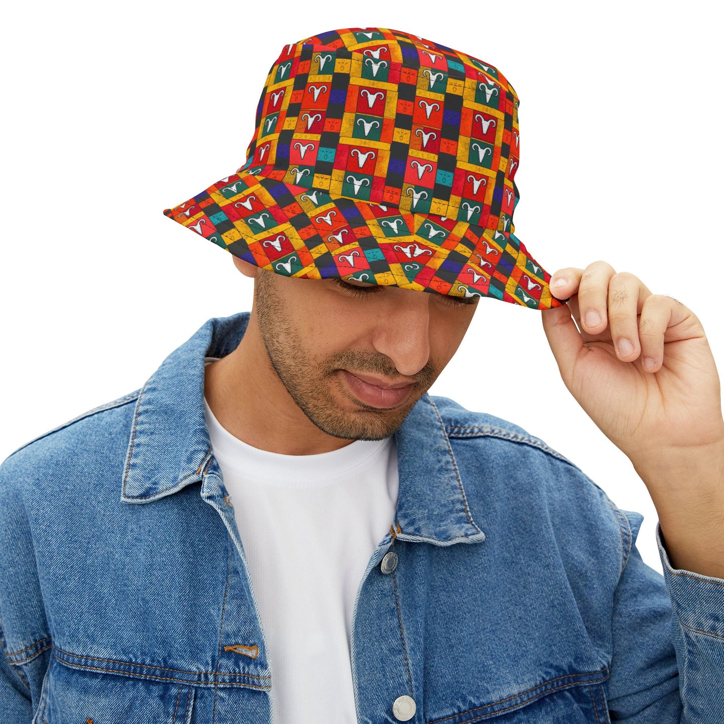 Bucket Hat, (AOP), Aries, Zodiac v1, Shape Pattern