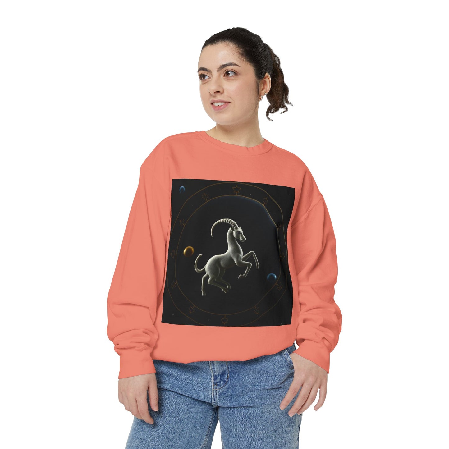 Garment-Dyed Sweatshirt, Unisex, Space Animal Design v1, Capricorn