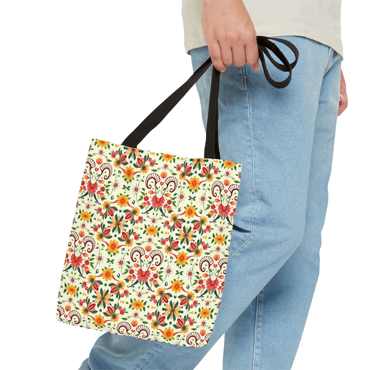 Tote Bag (AOP), Aries, Zodiac v2, Flower Pattern