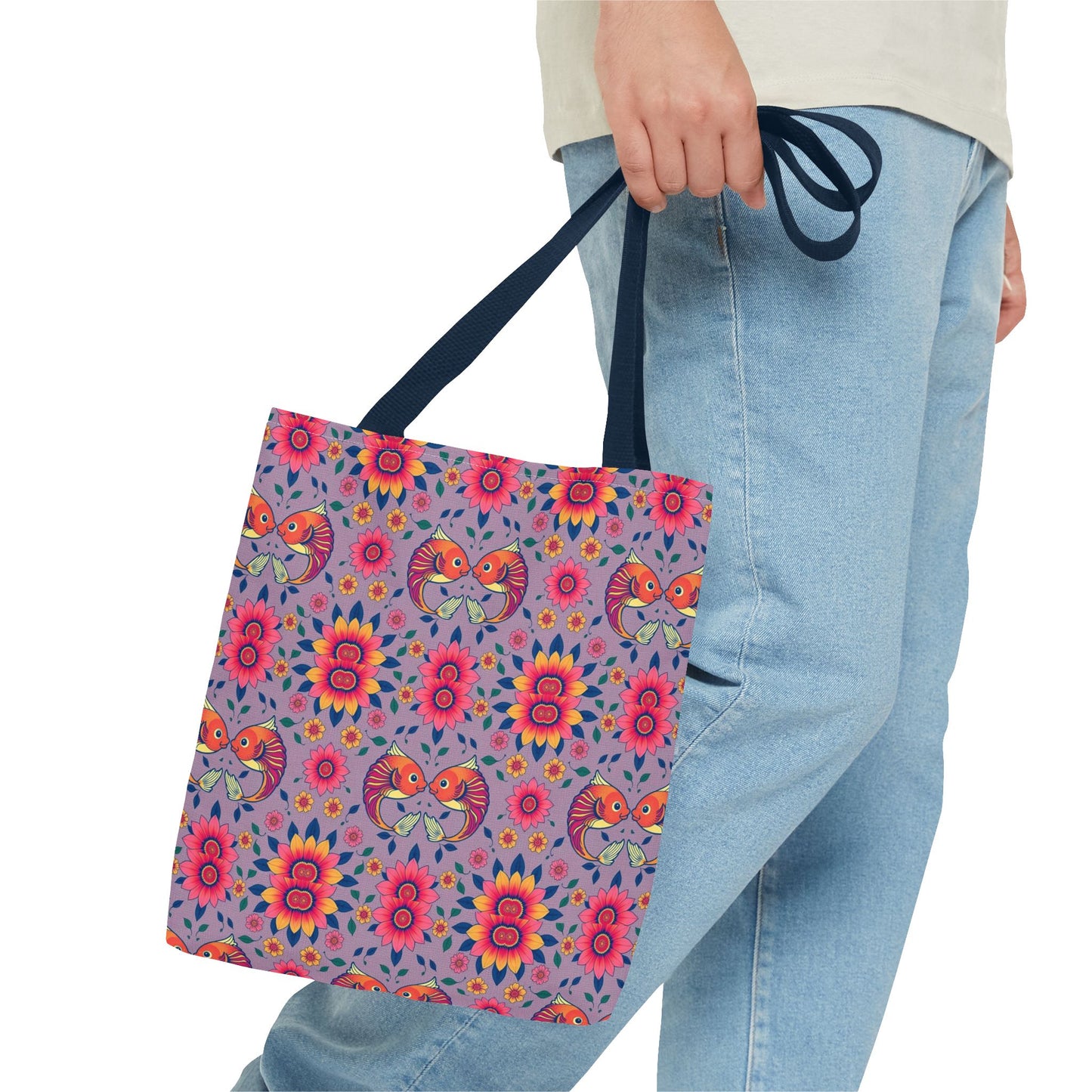 Tote Bag (AOP), Pisces, Zodiac v2, Flower Pattern