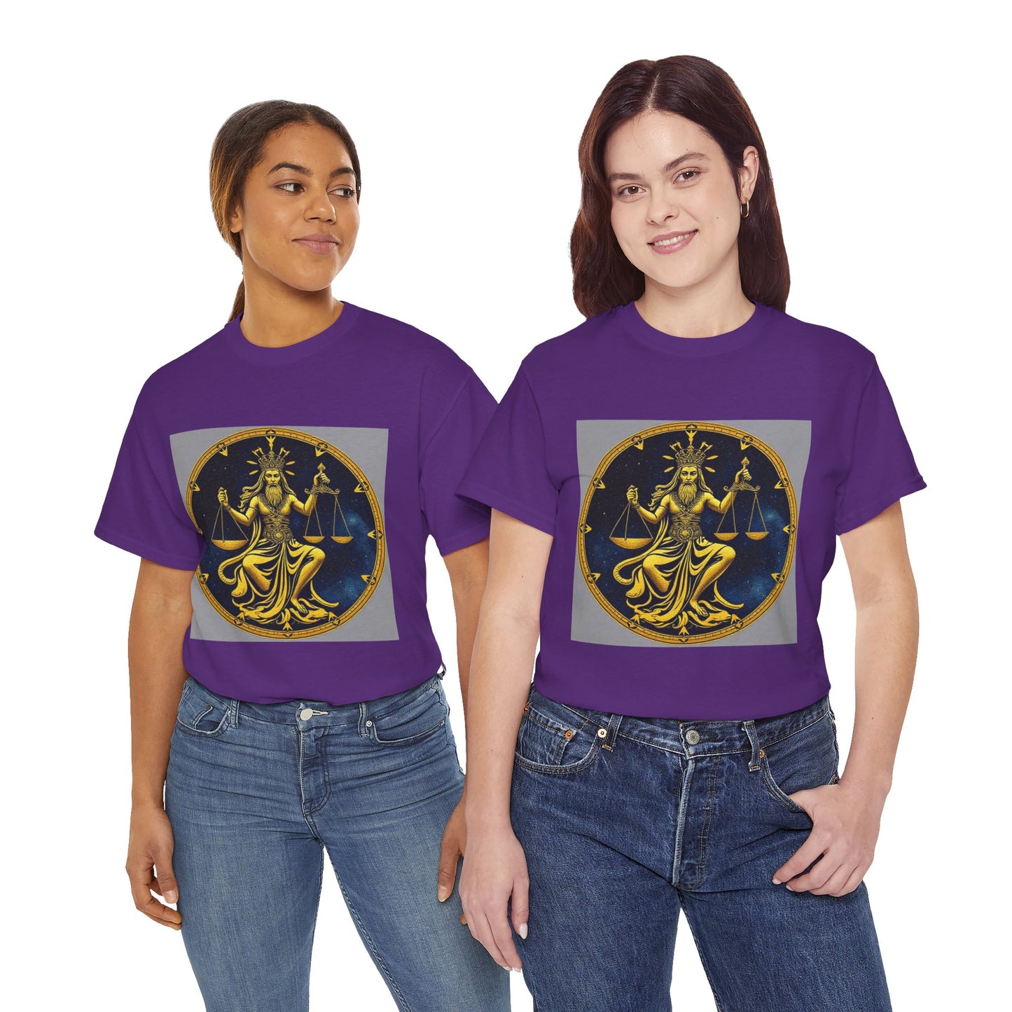 Unisex Heavy Cotton T-Shirt, Gold Libra God, Zodiac Design