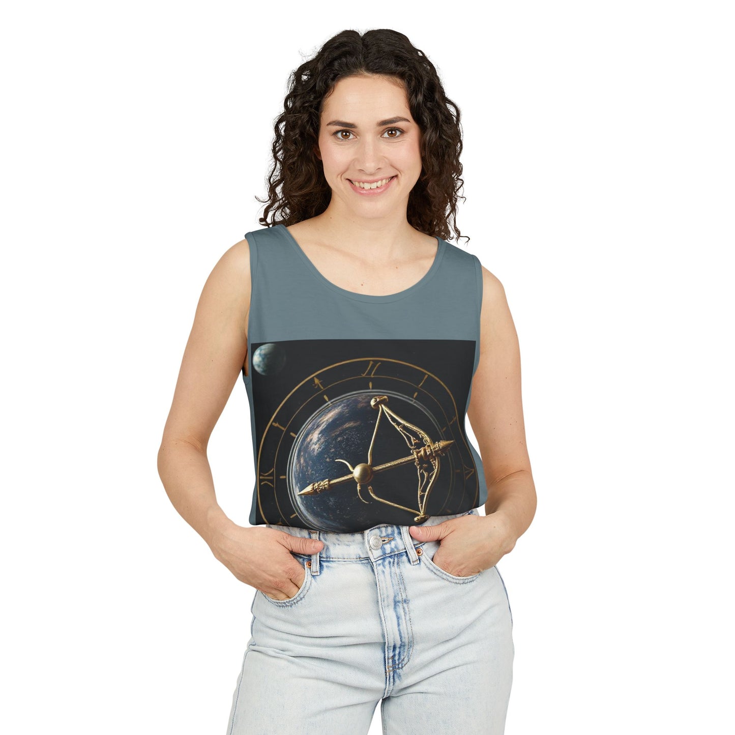 Unisex Garment-Dyed, Tank Top, Sagittarius Design, Planet Symbol, 100% US cotton