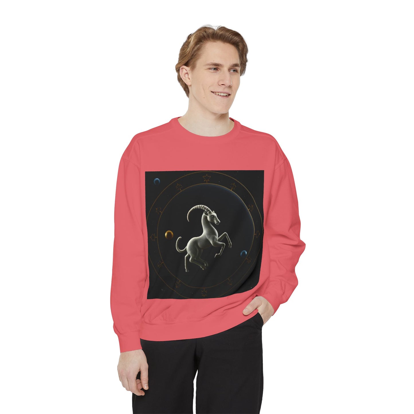 Garment-Dyed Sweatshirt, Unisex, Space Animal Design v1, Capricorn