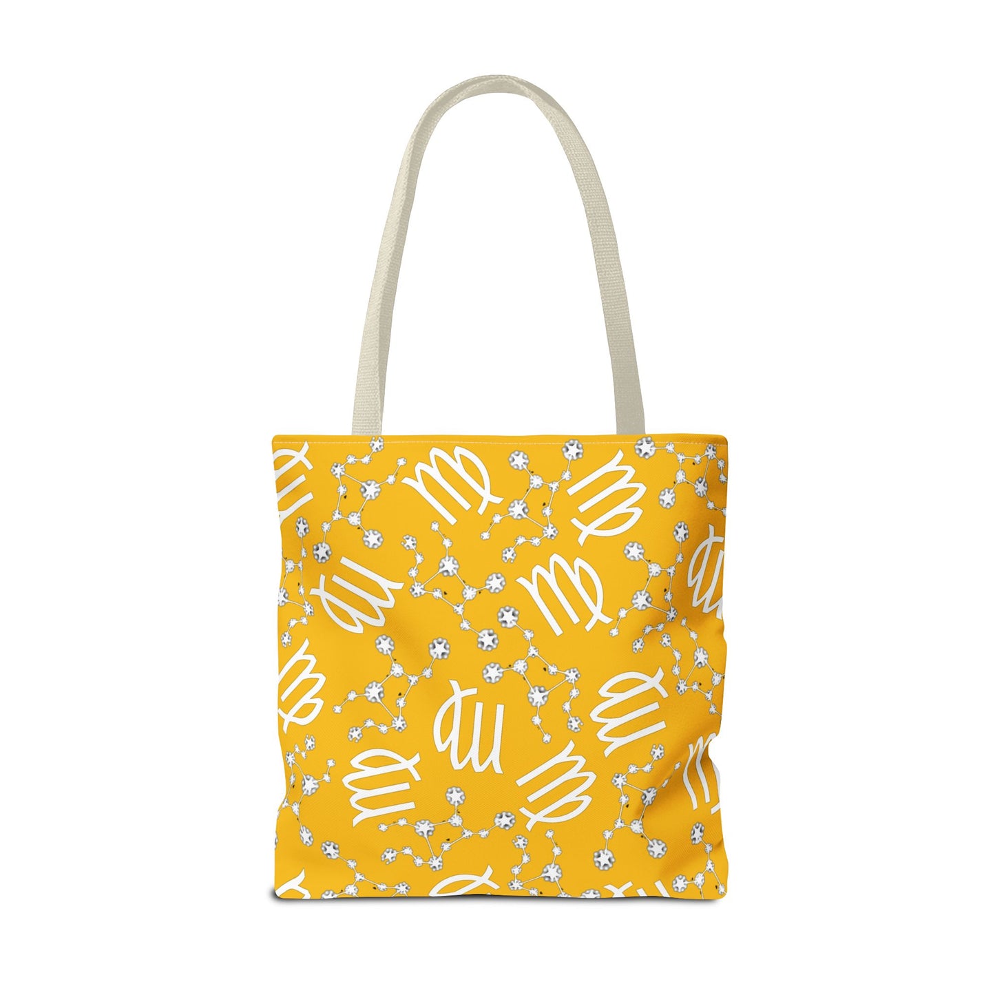 Tote Bag, Virgo Zodiac Sign, AOP, (Yellow White)