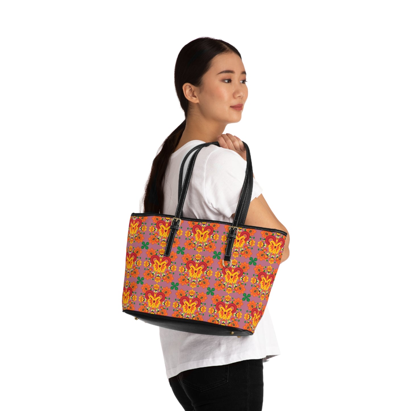 Leather Shoulder Bag, Aries, Zodiac v1, Flower Pattern