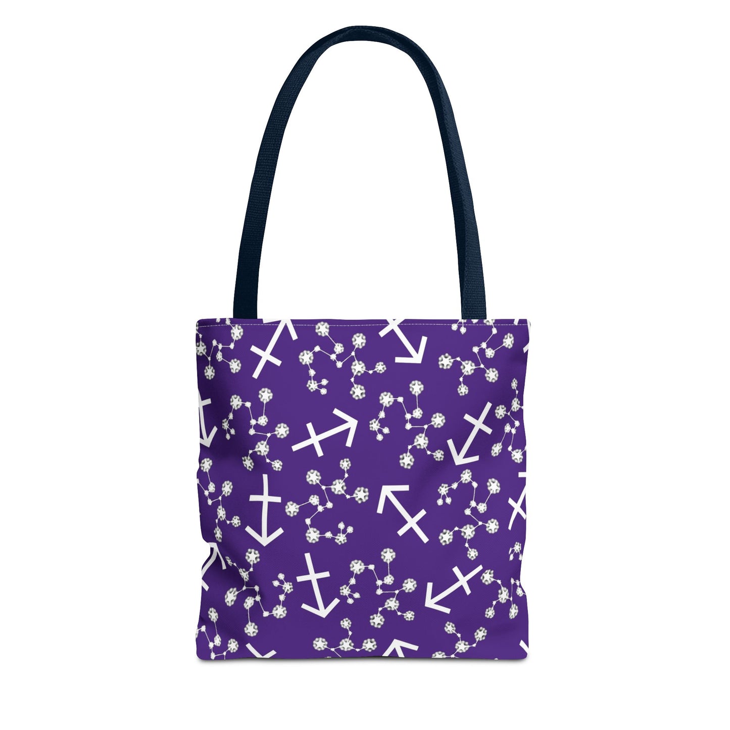 Tote Bag, Sagittarius Zodiac Sign, AOP, (Purple, White Print)