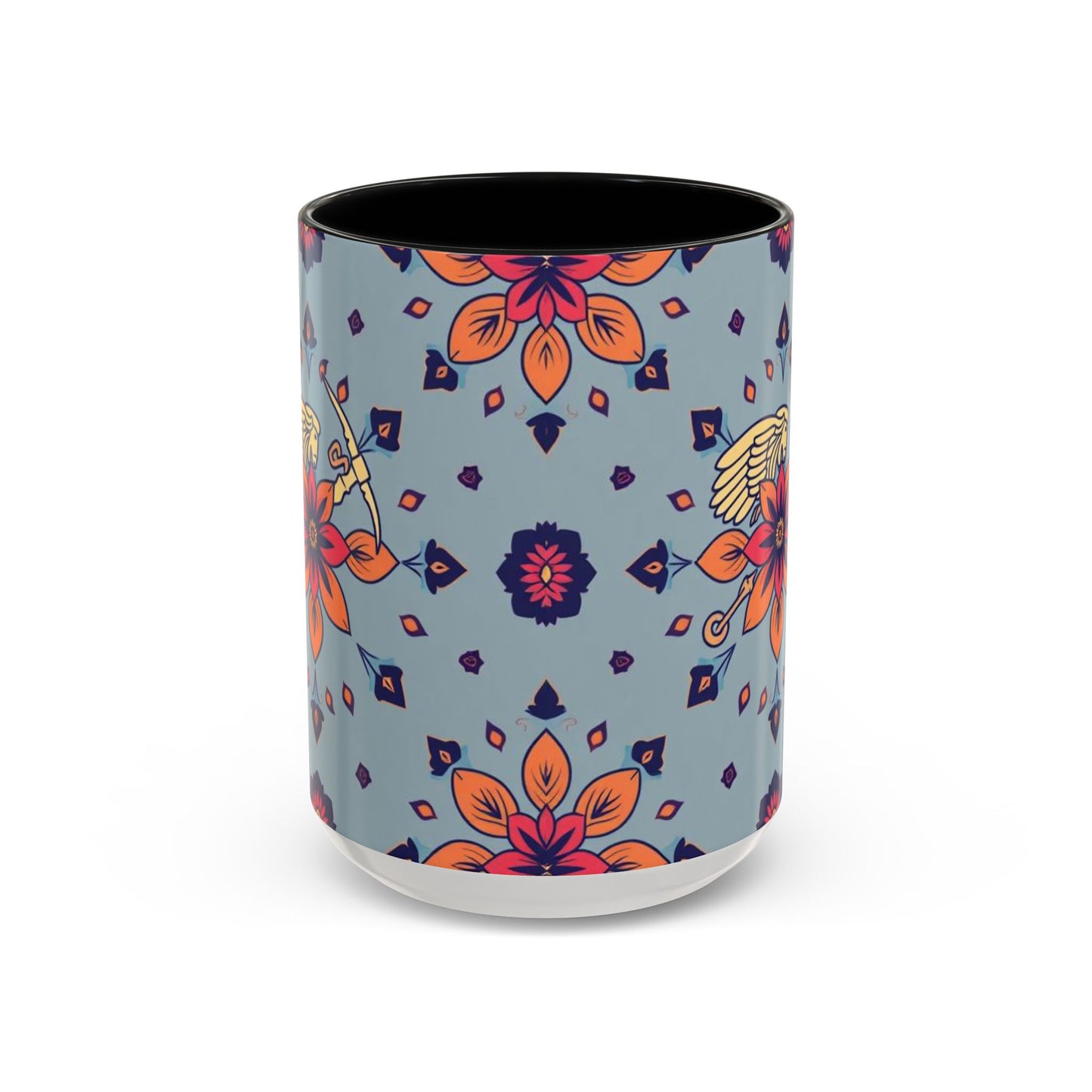 Accent Coffee Mug, Sagittarius, Zodiac v3. Flower Pattern, (11, 15oz)