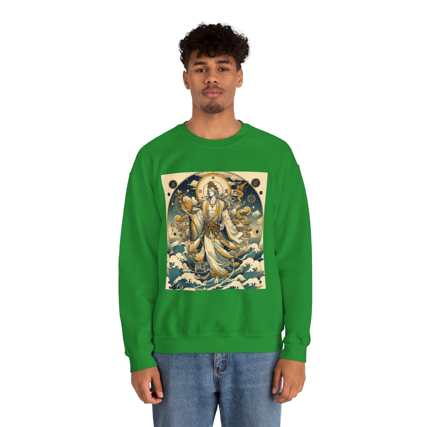 Unisex Heavy Blend™ Crewneck Sweatshirt, Anime Capricorn God, Zodiac Design