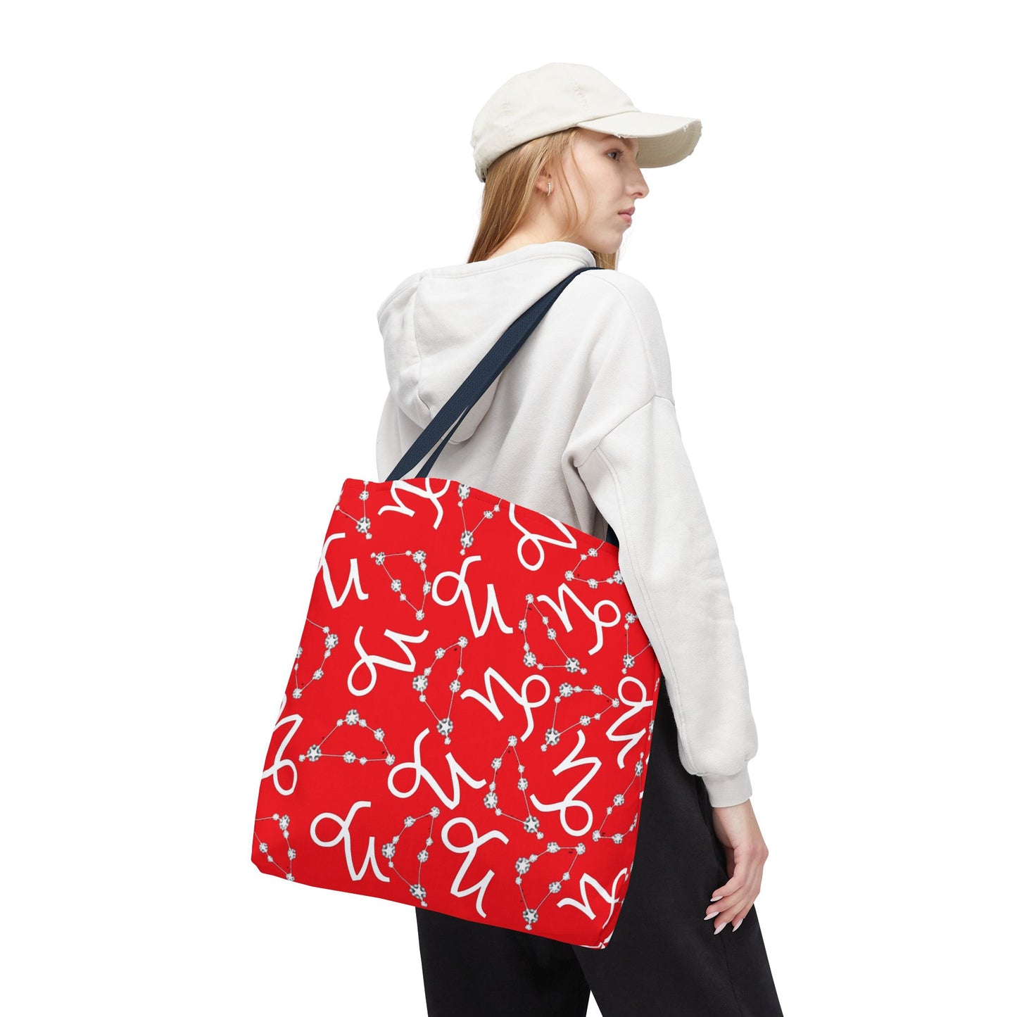 Tote Bag, Capricorn Zodiac Sign, AOP, (Red, White)