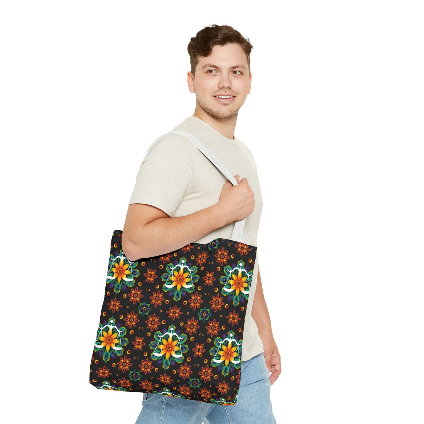 Tote Bag (AOP), Libra, Zodiac v2, Flower Pattern