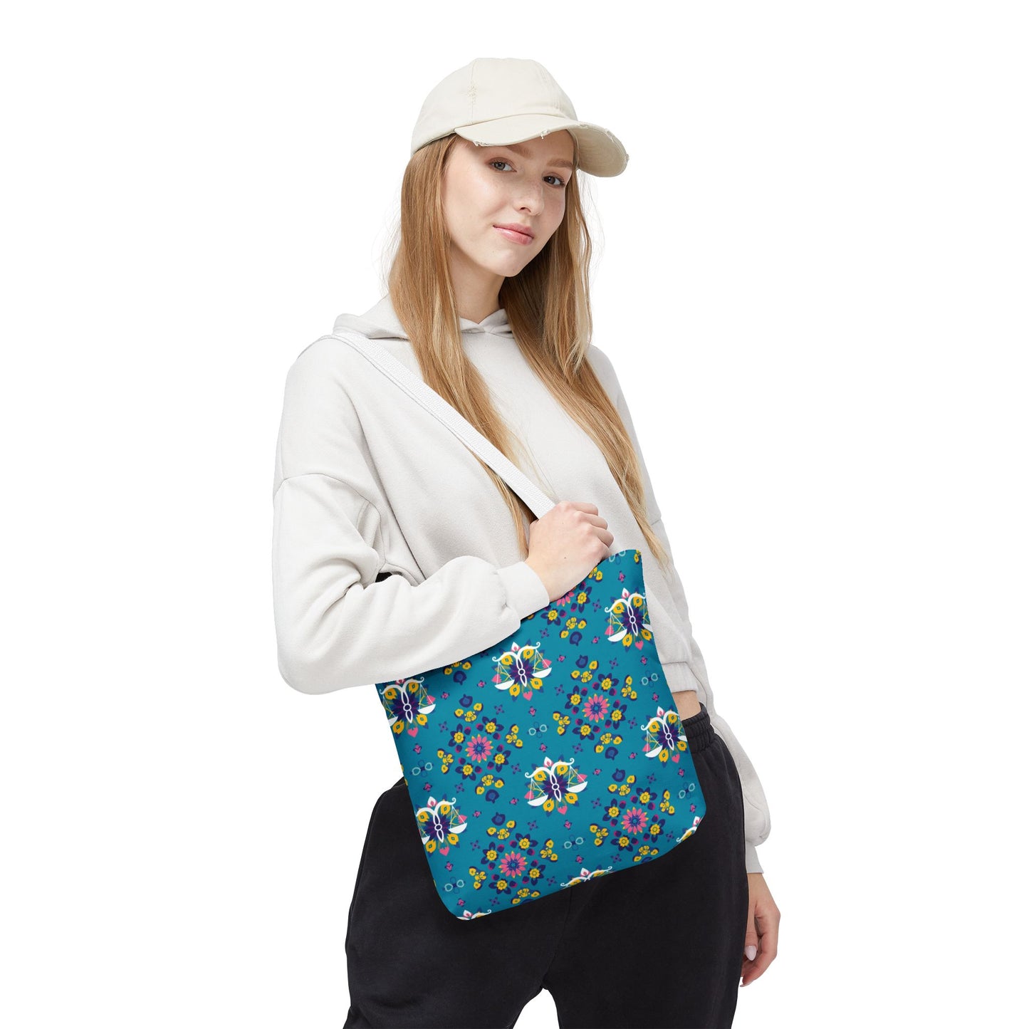 Tote Bag (AOP), Libra, Zodiac v1, Flower Pattern