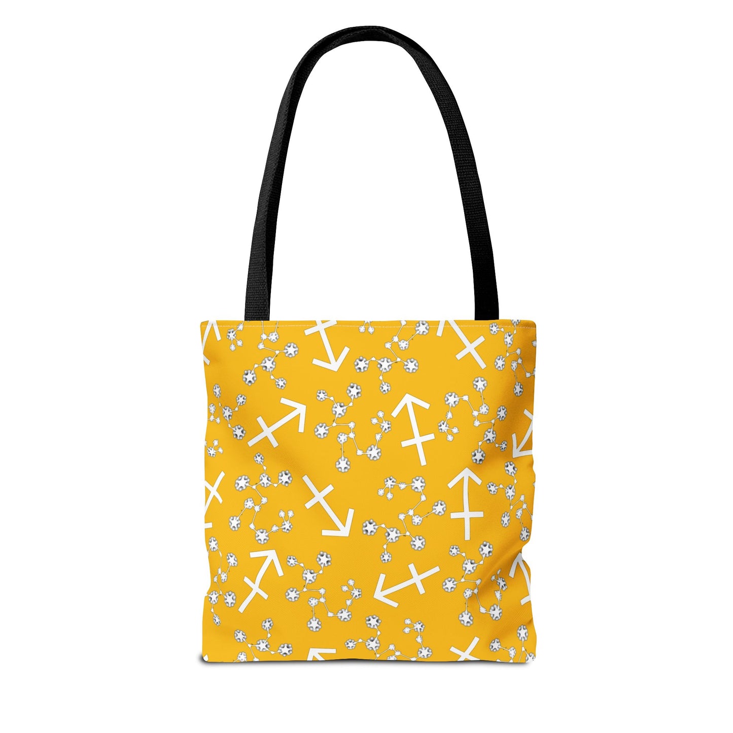 Tote Bag, Sagittarius Zodiac Sign, AOP, (Yellow, White Print)