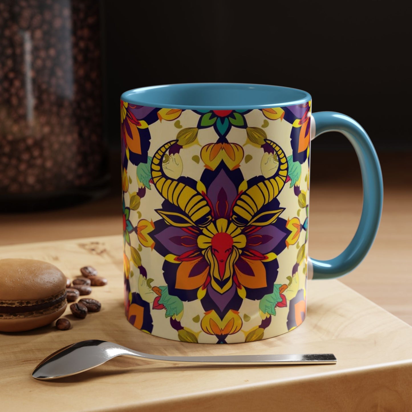 Accent Coffee Mug, Taurus, Zodiac v3. Flower Pattern, (11, 15oz)
