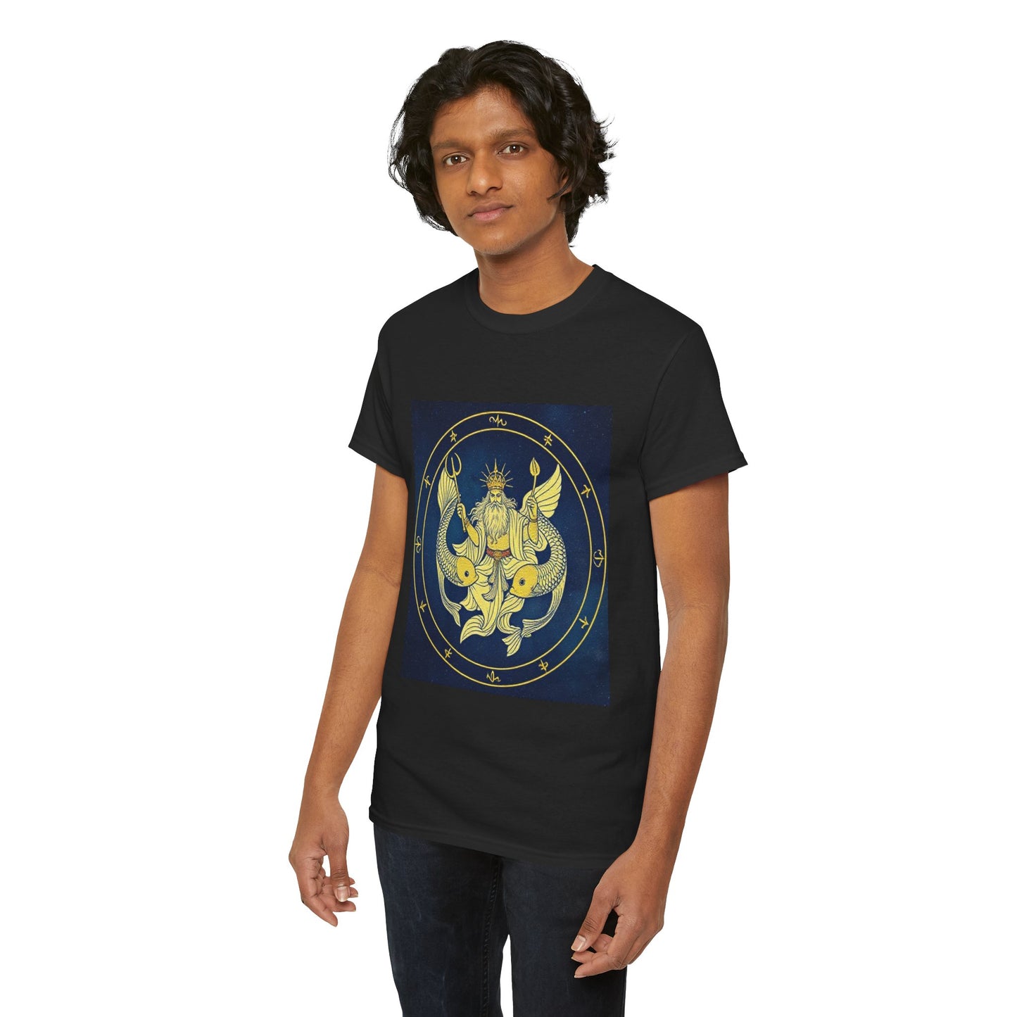 Unisex Heavy Cotton T-Shirt, King of Pisces, Zodiac Design