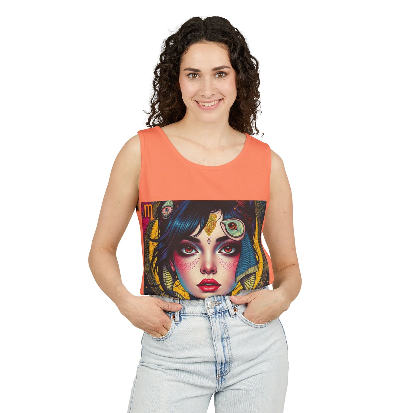 Unisex Garment-Dyed, Tank Top, Pisces Design, Pop Art, 100% US cotton