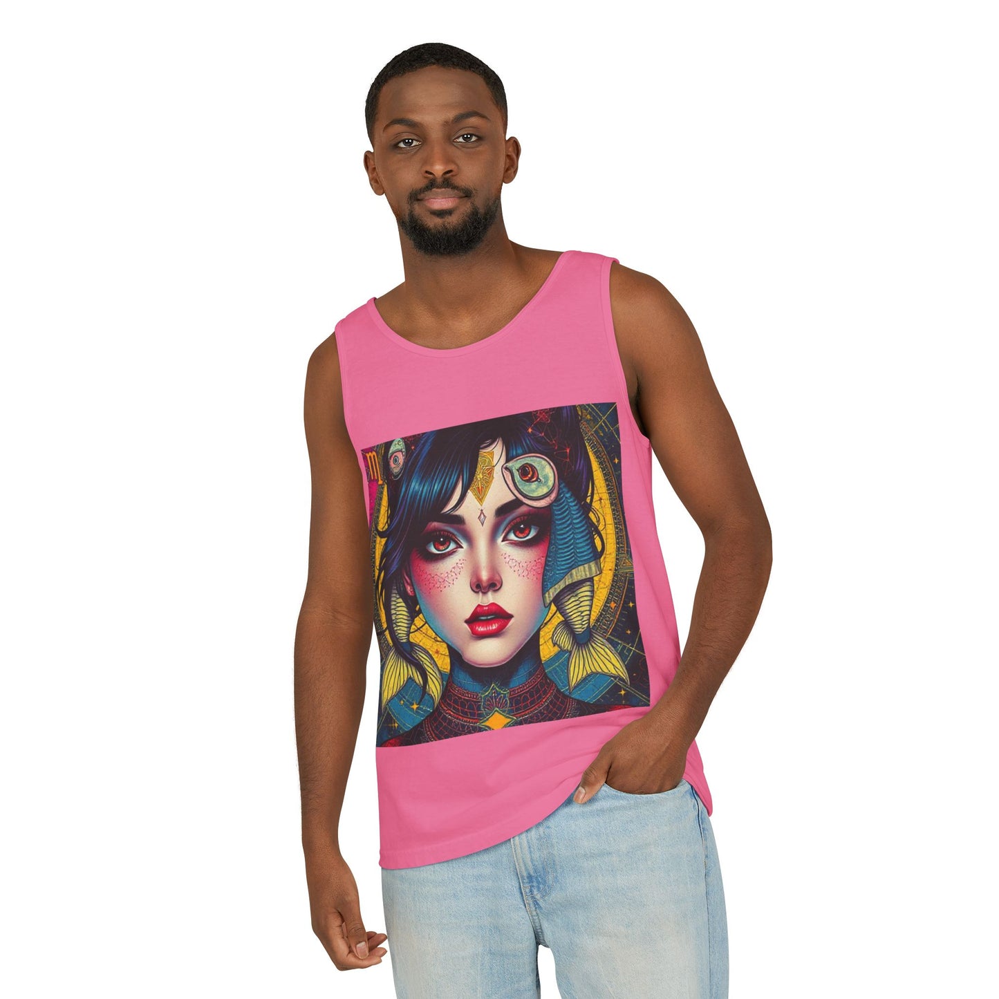 Unisex Garment-Dyed, Tank Top, Pisces Design, Pop Art, 100% US cotton