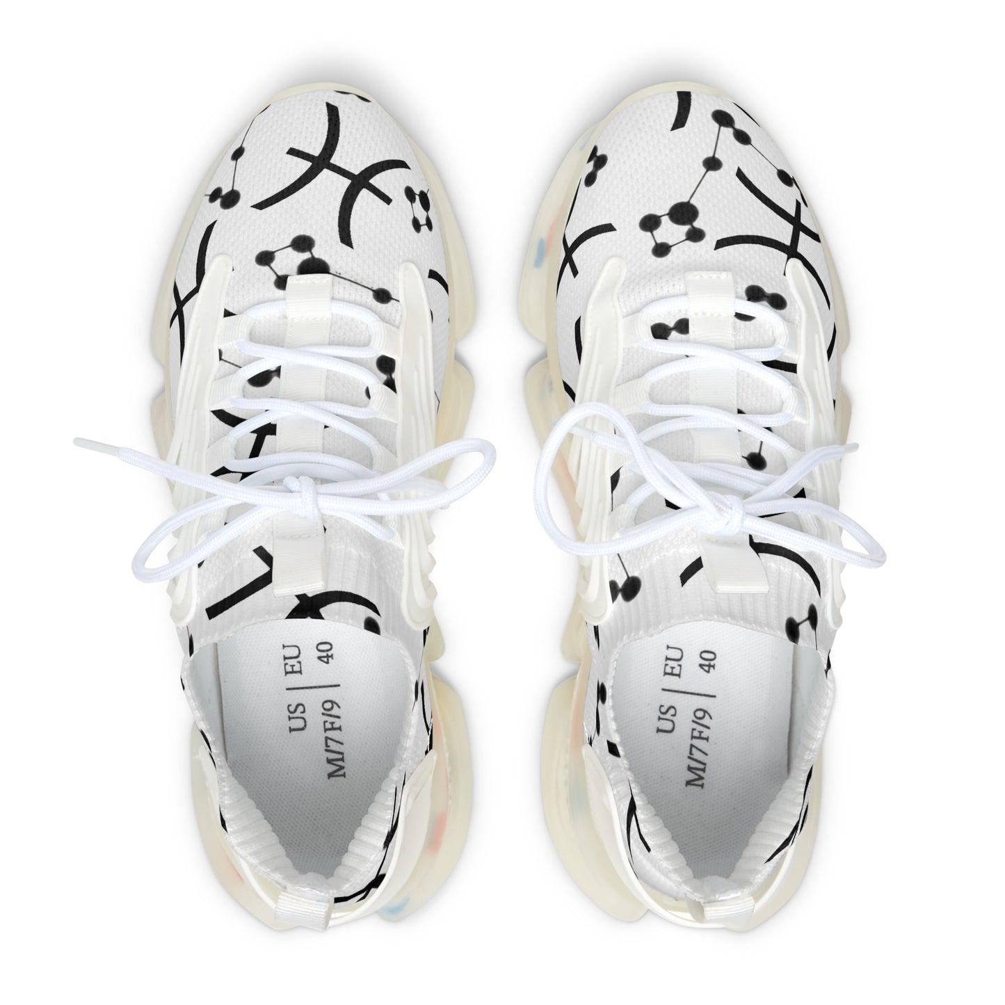 Women's Mesh Sneakers, Constellation & Symbol, Pisces Zodiac Sign, AOP