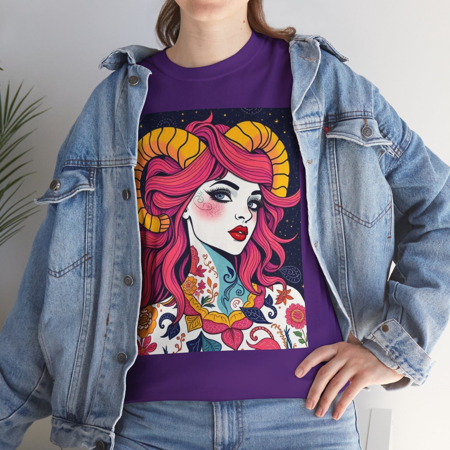 Unisex Heavy Cotton T-Shirt, Aries, Zodiac v2, Sexy Art